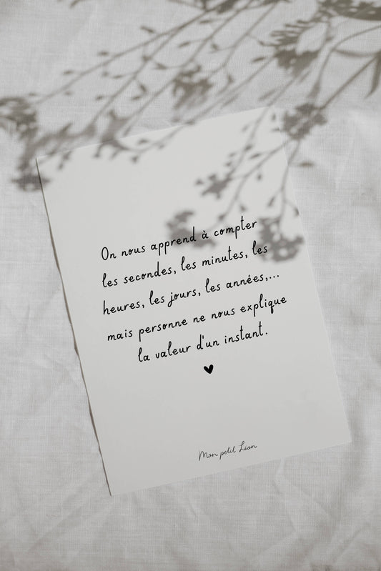 Carte A6 citation La valeur d'un instant