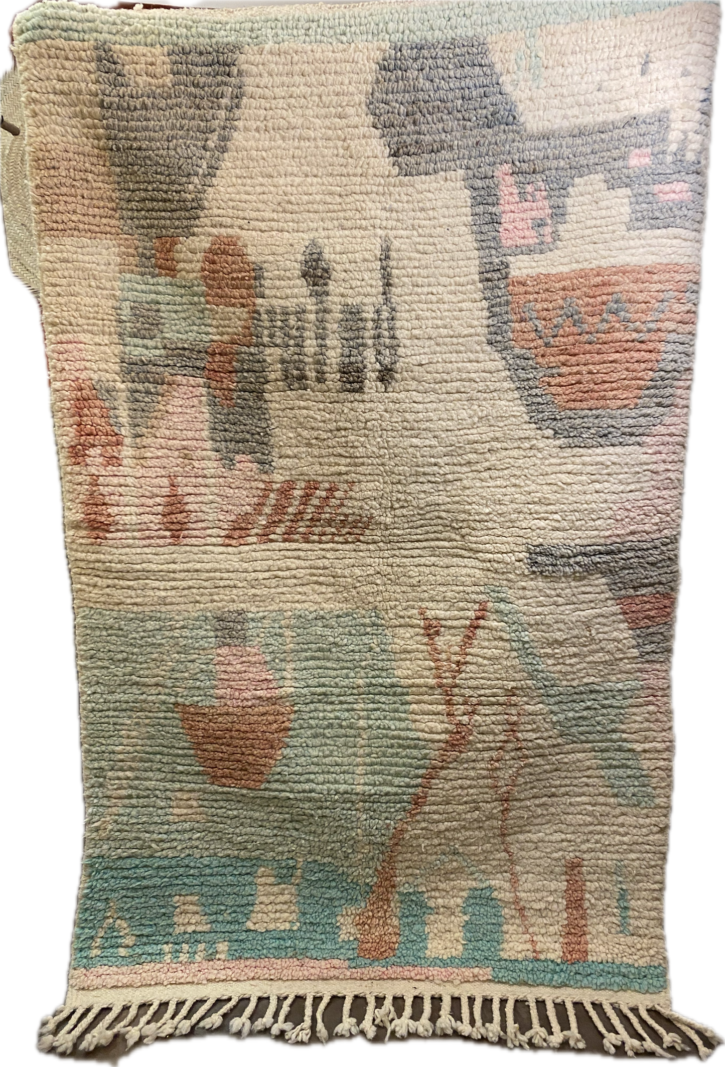 Tapis Berbère Boujaad – Beige, Gris, Bleu, Vert - EXPOSITION