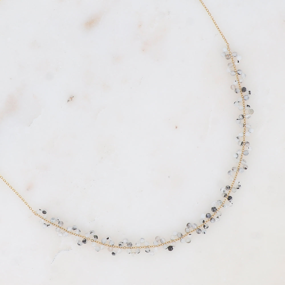 Collier - Zigzag de pierres naturelles – Doré / Agate Blanc