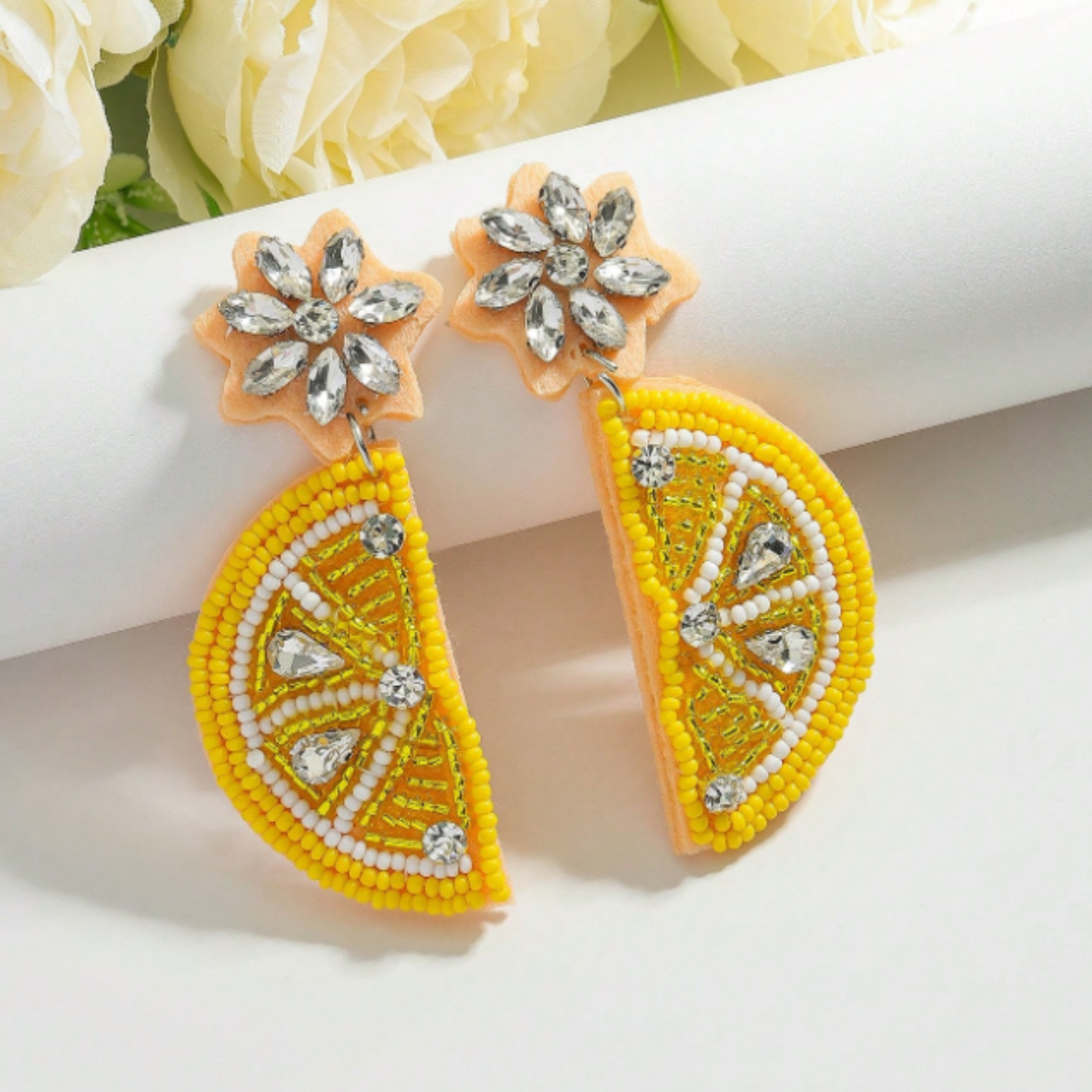 Boucles d'oreilles brodées - Citron