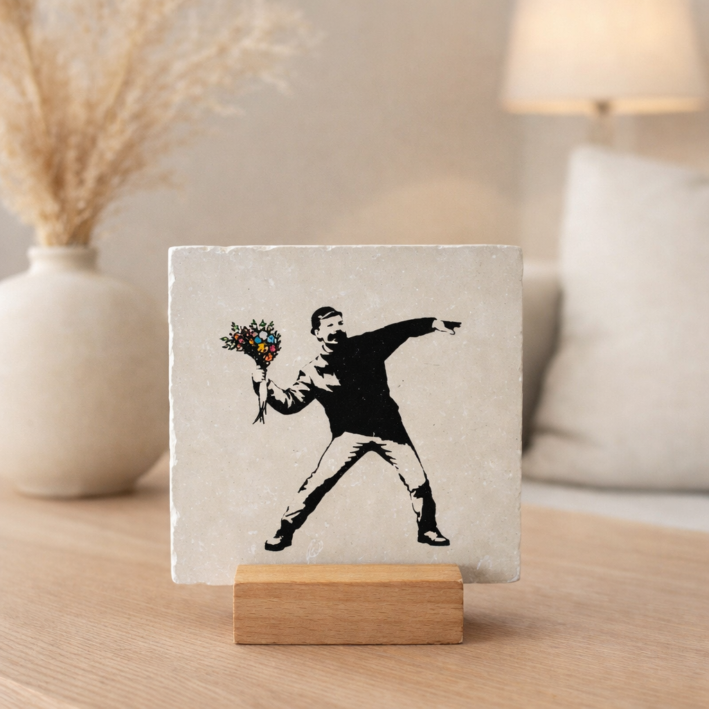 Hommes avec des fleurs - carreau en pierre naturelle