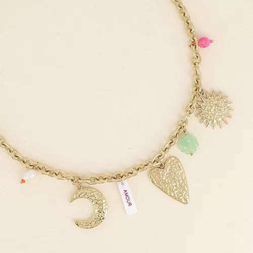 Collier Solena – charms cœur et lune