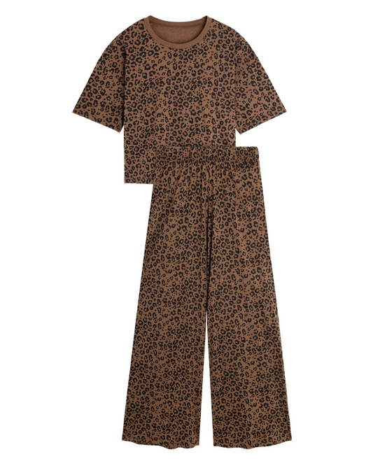 Pyjama long Coton Bio – Léopard Marron