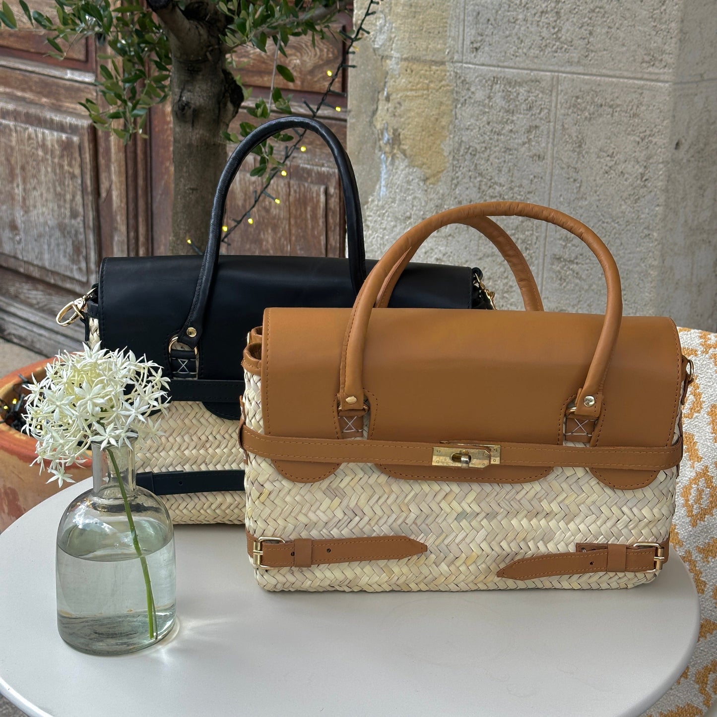 Sac Casablanca double pochette - Cuir et doum