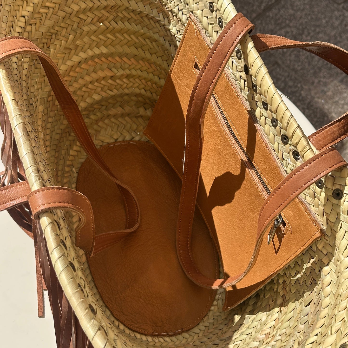 Sac Lilia - Cuir et doum à franges