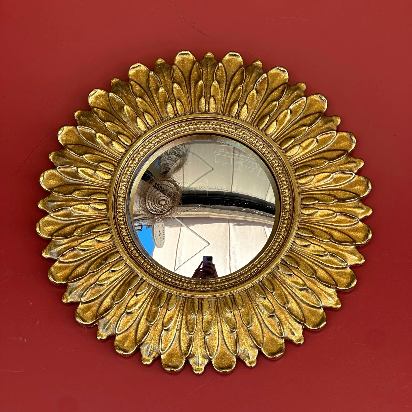 Miroir convexe doré plumes 23cm