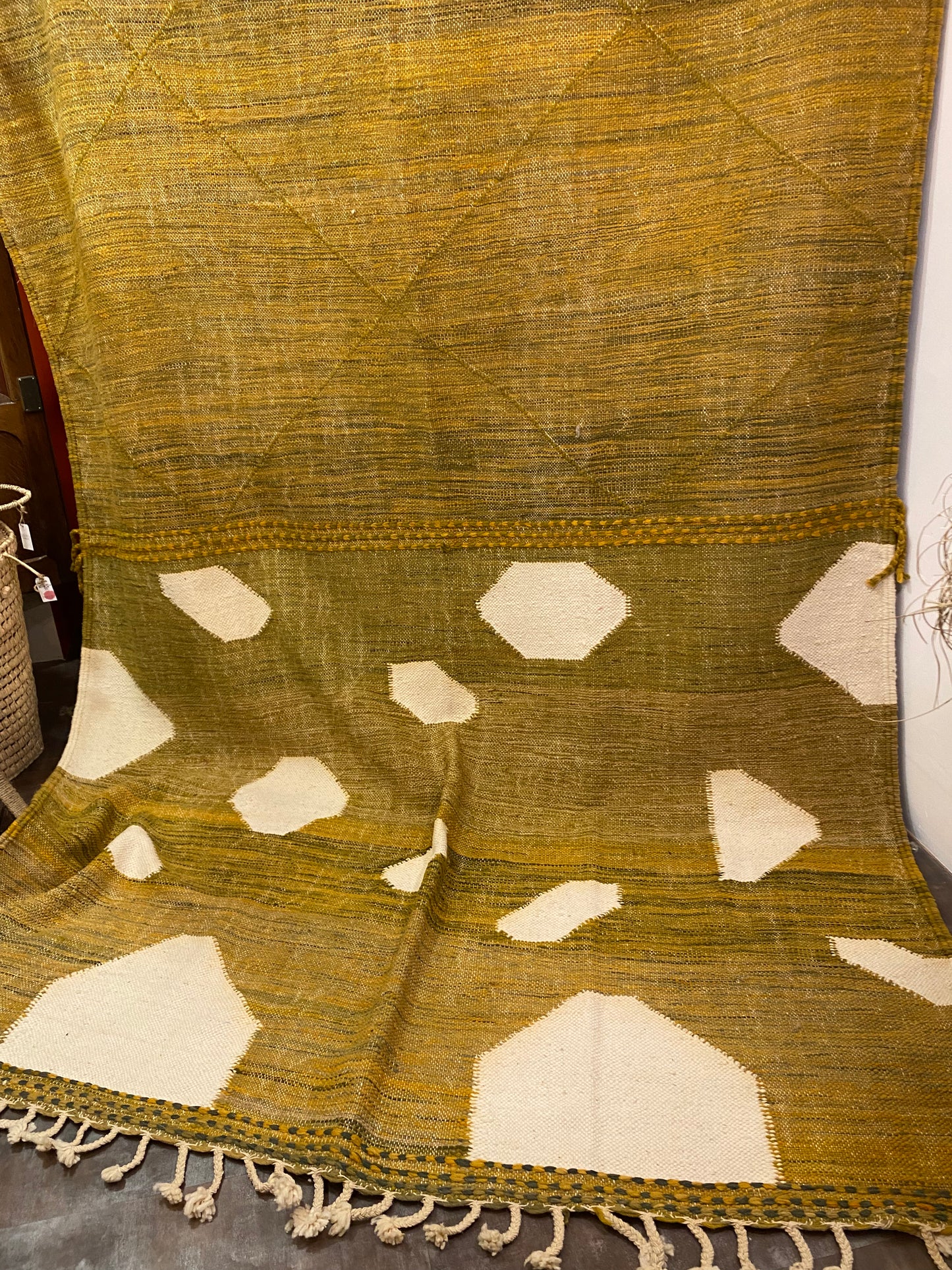 Tapis berbère vert et beige - Kilim - Modèle d’exposition