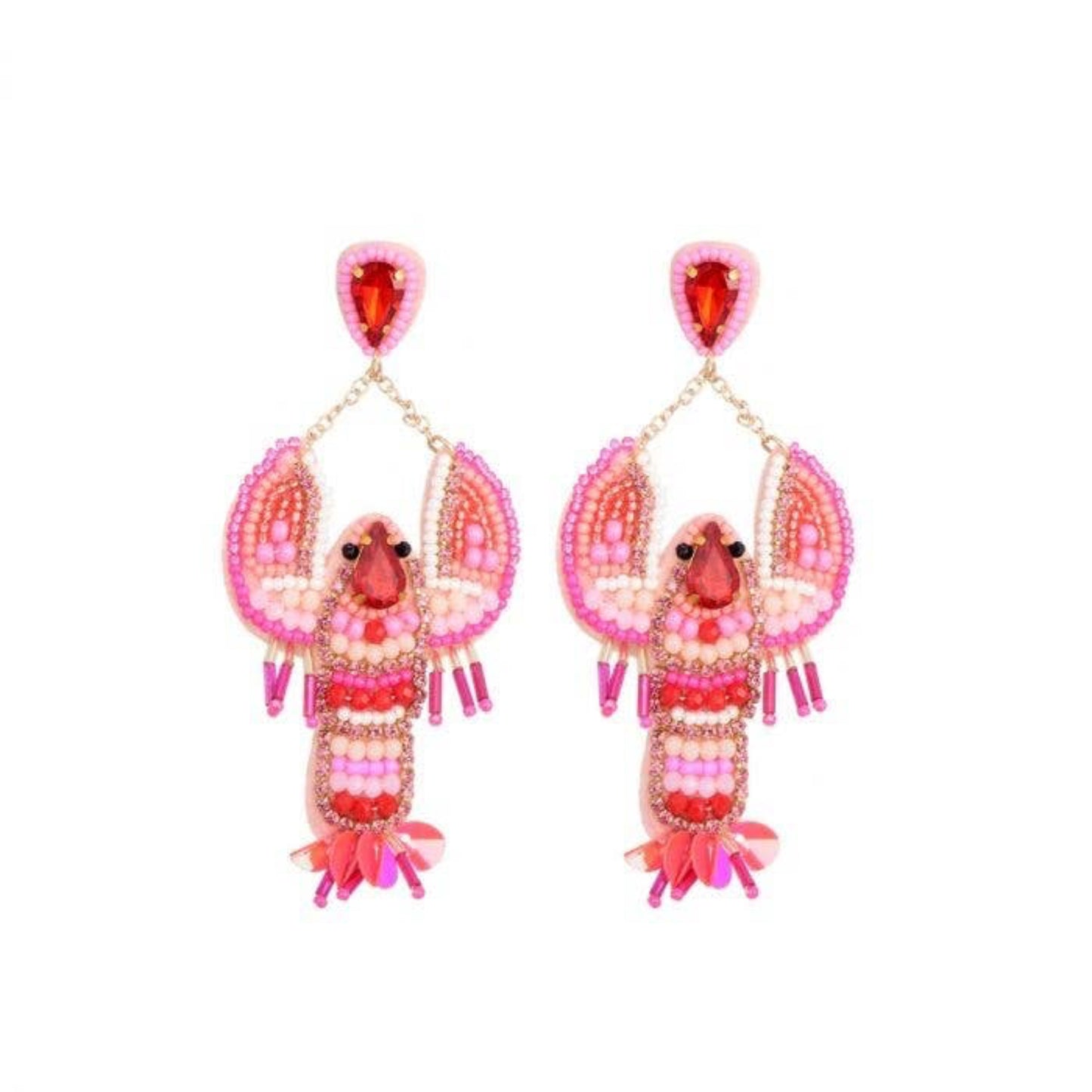 Boucles d'oreilles brodées - Homar rose