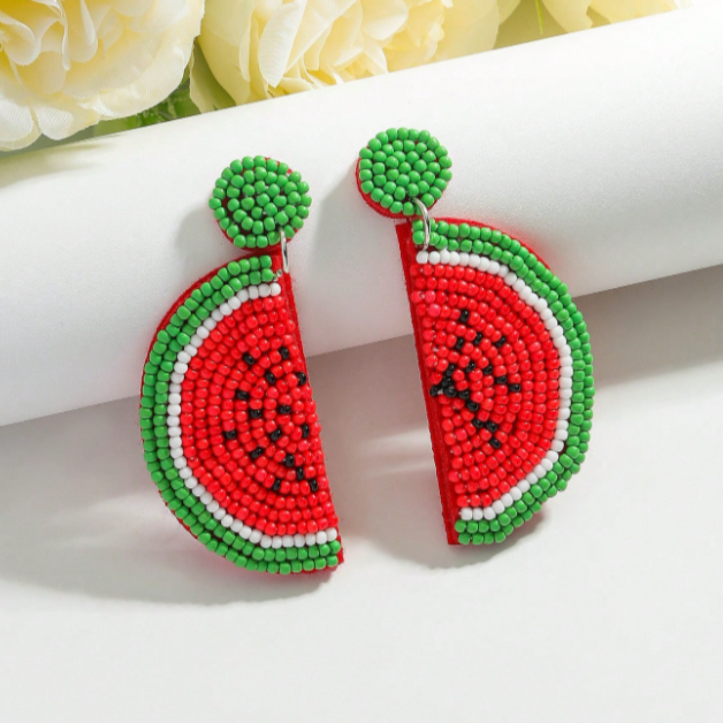 Boucles d'oreilles brodées - Pastèque