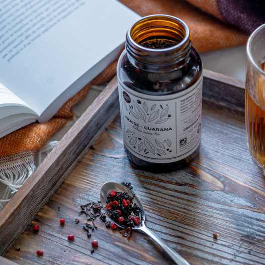 Thé noir bio - FRAISE GUARANA - Bocal en verre