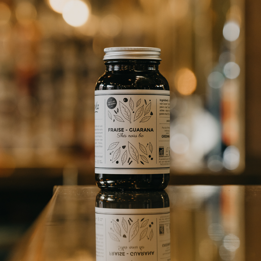 Thé noir bio - FRAISE GUARANA - Bocal en verre