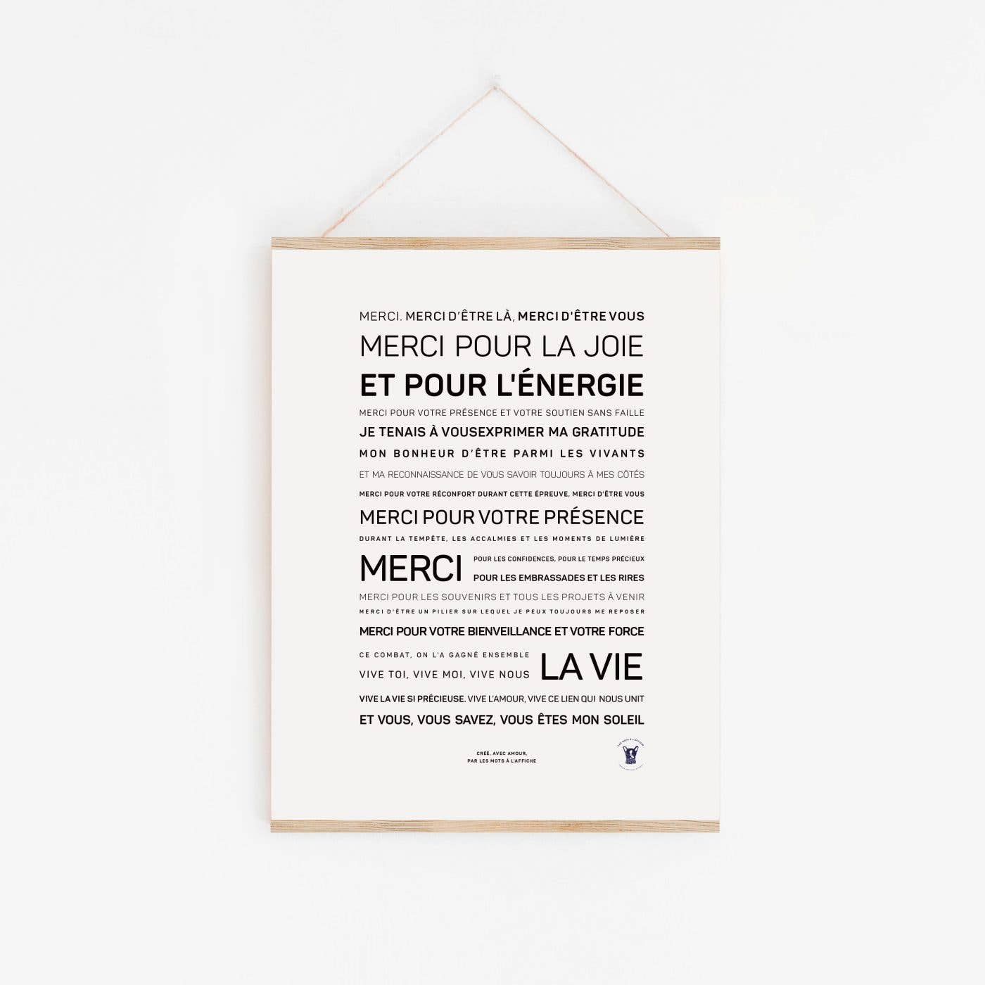 Affiche Merci la vie (carte remerciement)