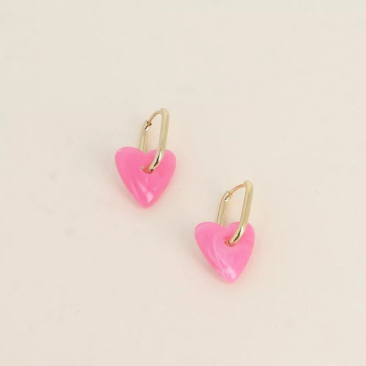 Créoles coeur résine (Rose)