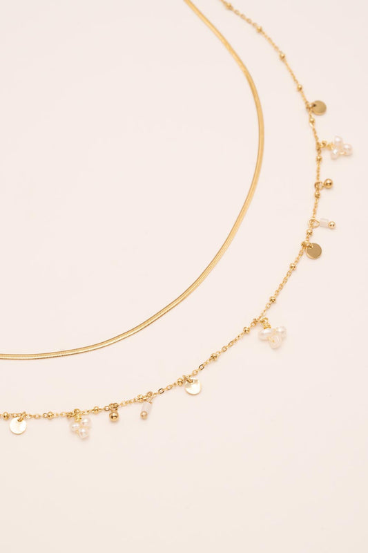 Collier Sara - pampilles acier et pierres (Perle d'eau douce)