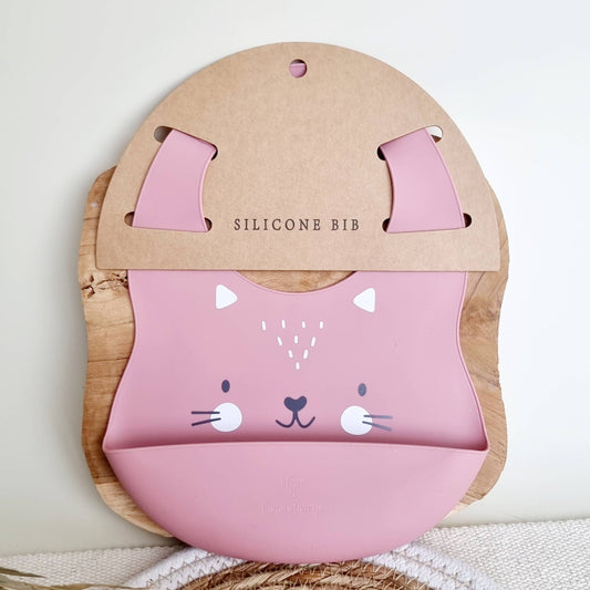 Bavoir en silicone avec plateau pour chat - Rose poudré