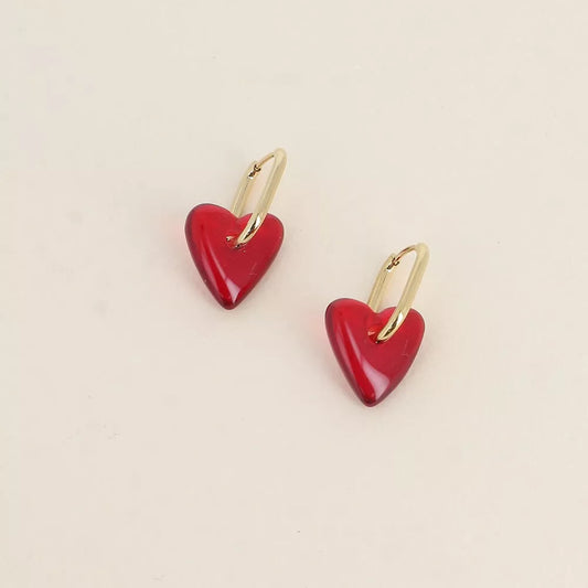 Créoles coeur résine (Rouge)