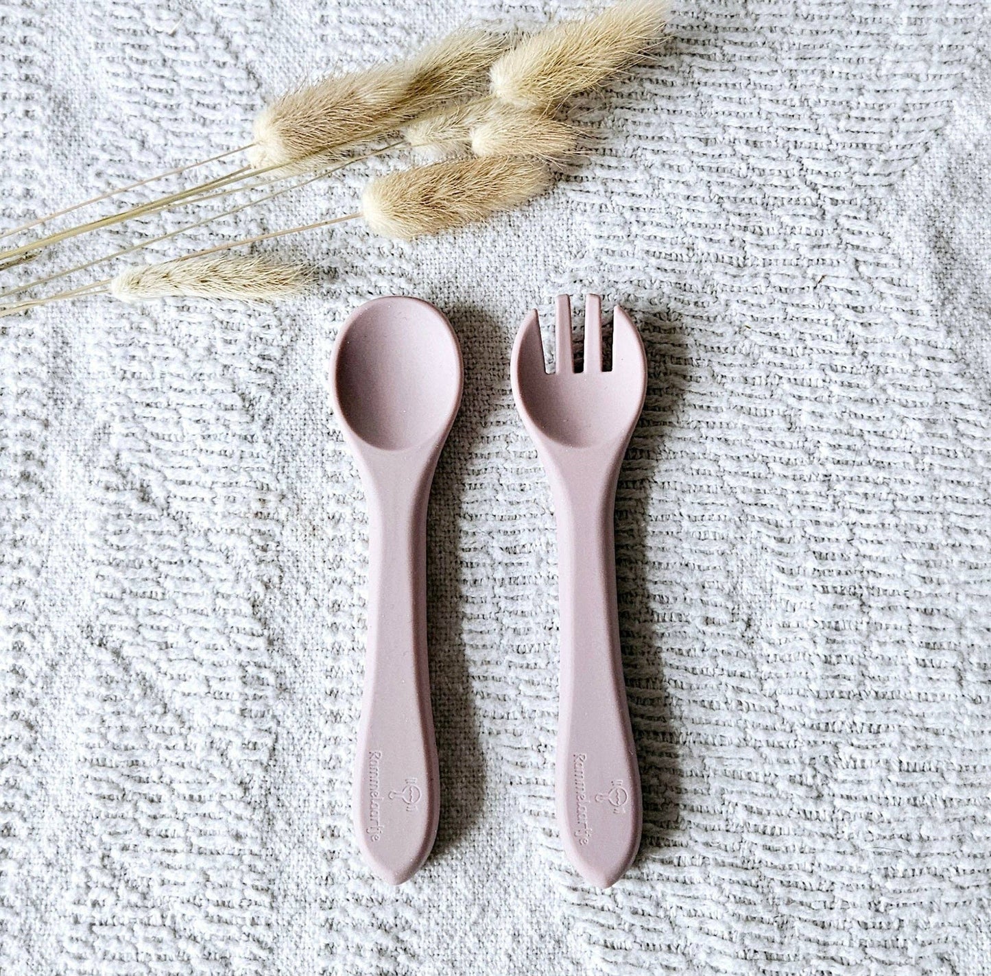 Cuillère et fourchette en silicone - Rose tendre