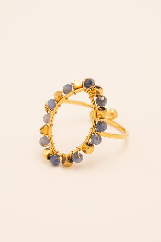 Bague Gloria dorée avec pierres Sodalites