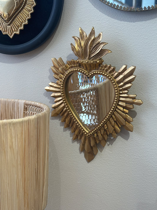 Miroir ex-voto doré cœur sacré – 16x21 cm