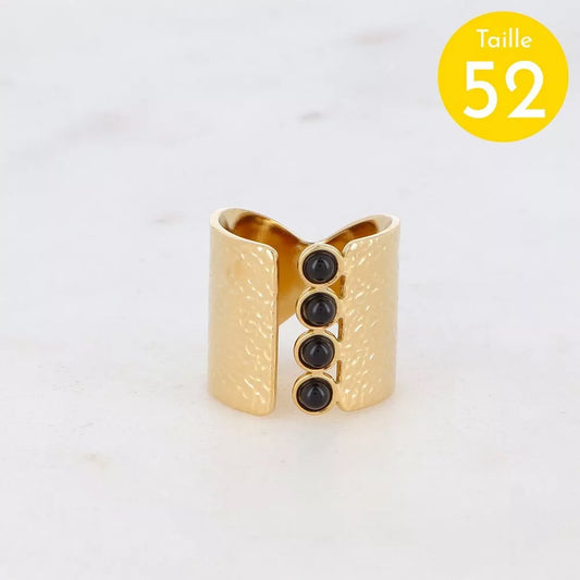 Bague martelée et pierre naturelle T52 (Onyx)