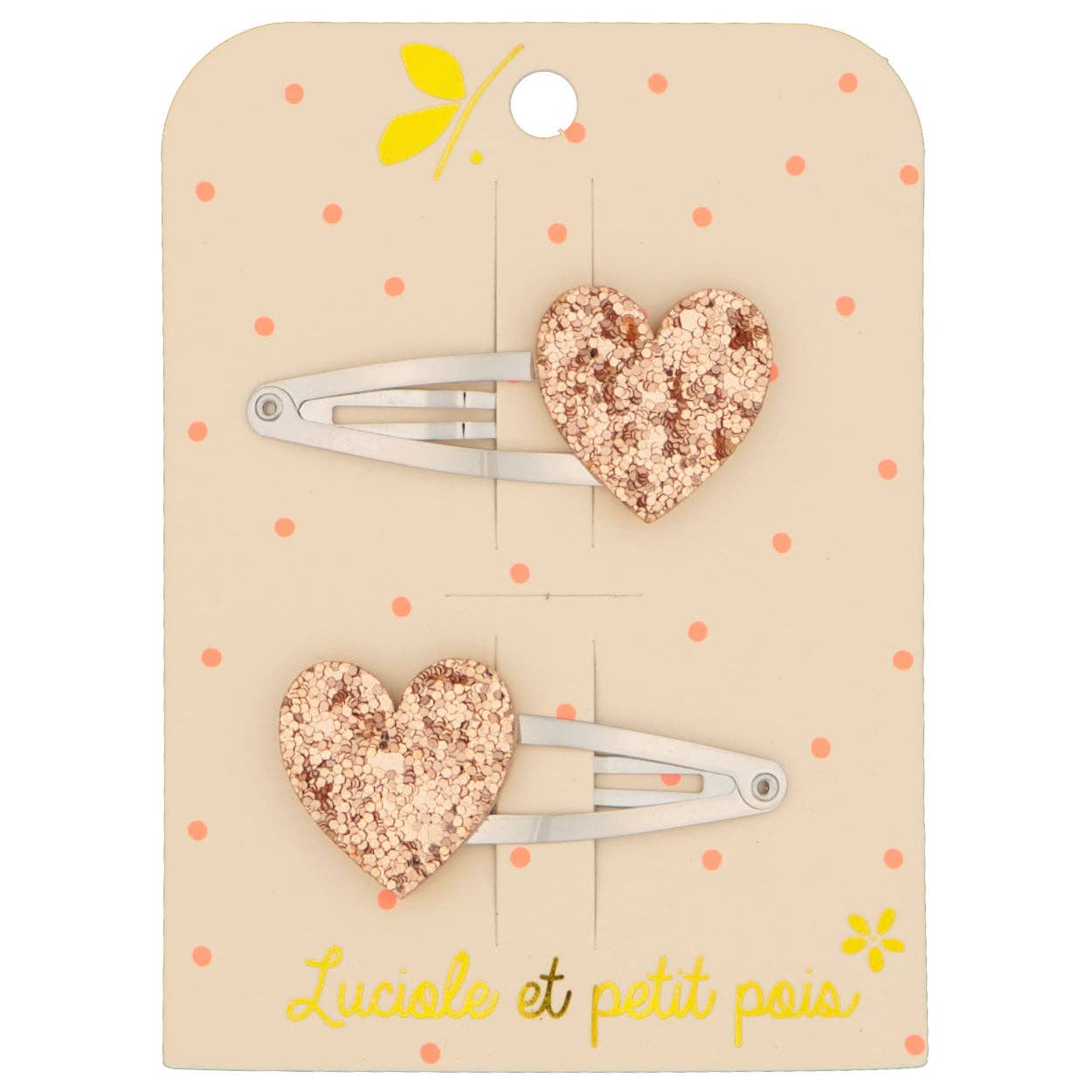 Barrettes cœurs - Paillettes roses (paire)