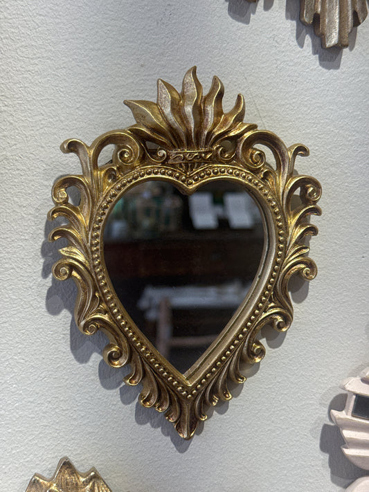 Miroir ex-voto doré cœur sacré – 15,5 × 11 cm