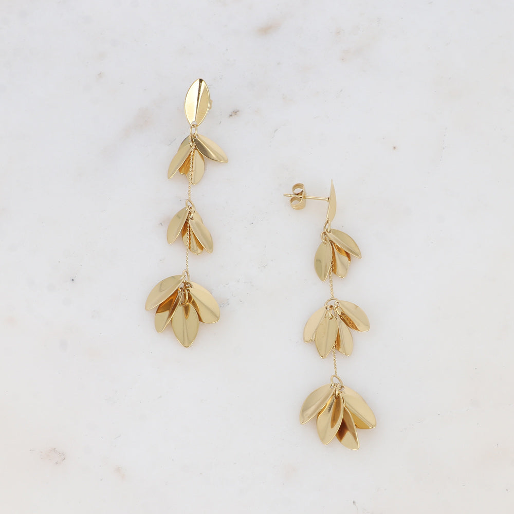 Boucles pendantes Cataleya - feuillages et chaînes – Doré