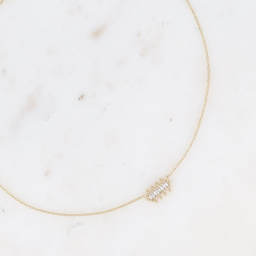 Collier - pendentif 4 cristaux en amande – Doré / Blanc