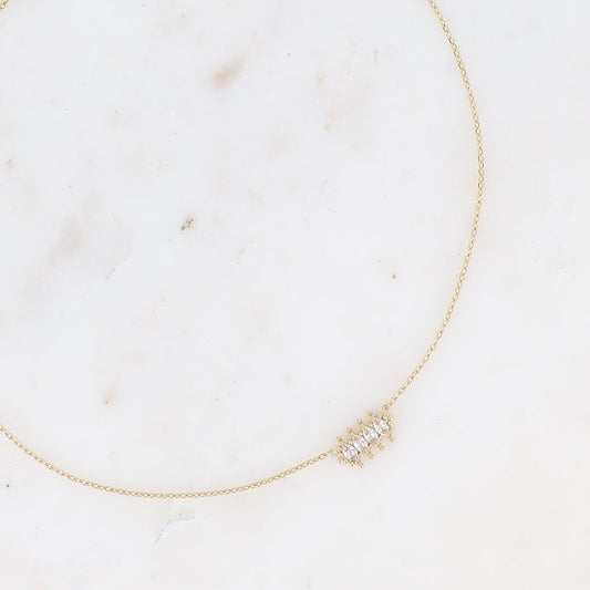 Collier - pendentif 4 cristaux en amande – Doré / Blanc