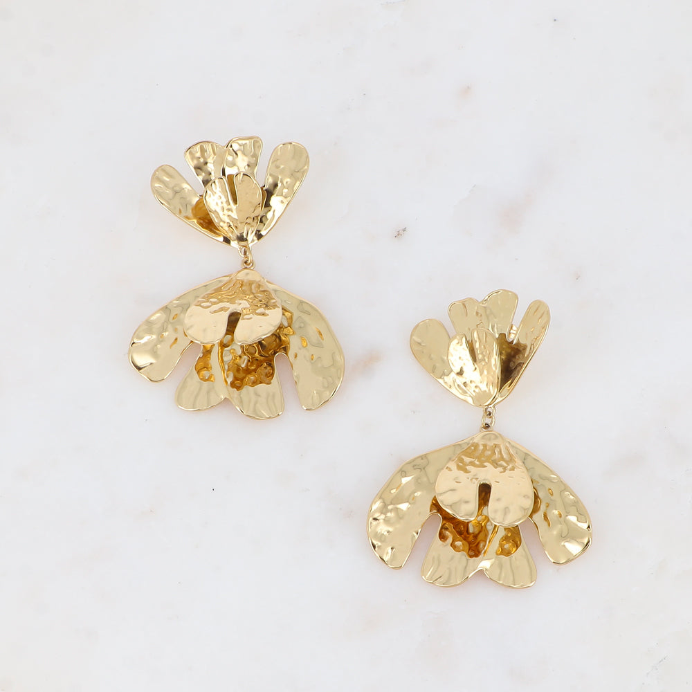 Boucles pendantes - 2 pièces feuillages – Doré