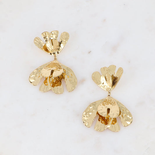 Boucles pendantes - 2 pièces feuillages – Doré