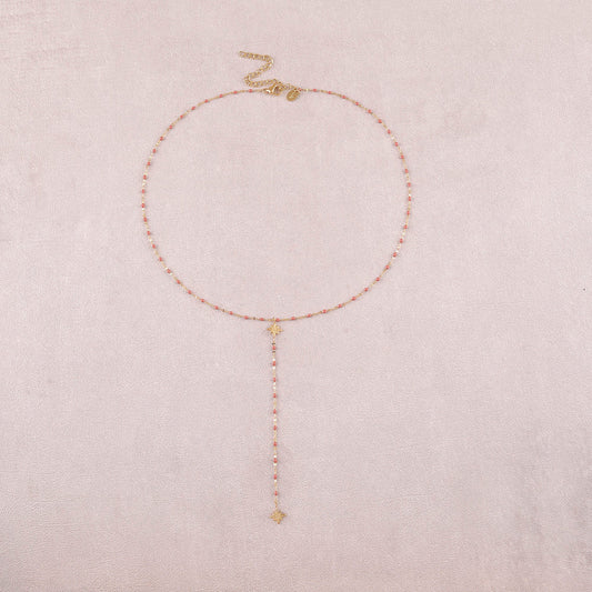 Collier Y - chaîne émaillée et deux étoiles du Nord – Doré / Brique