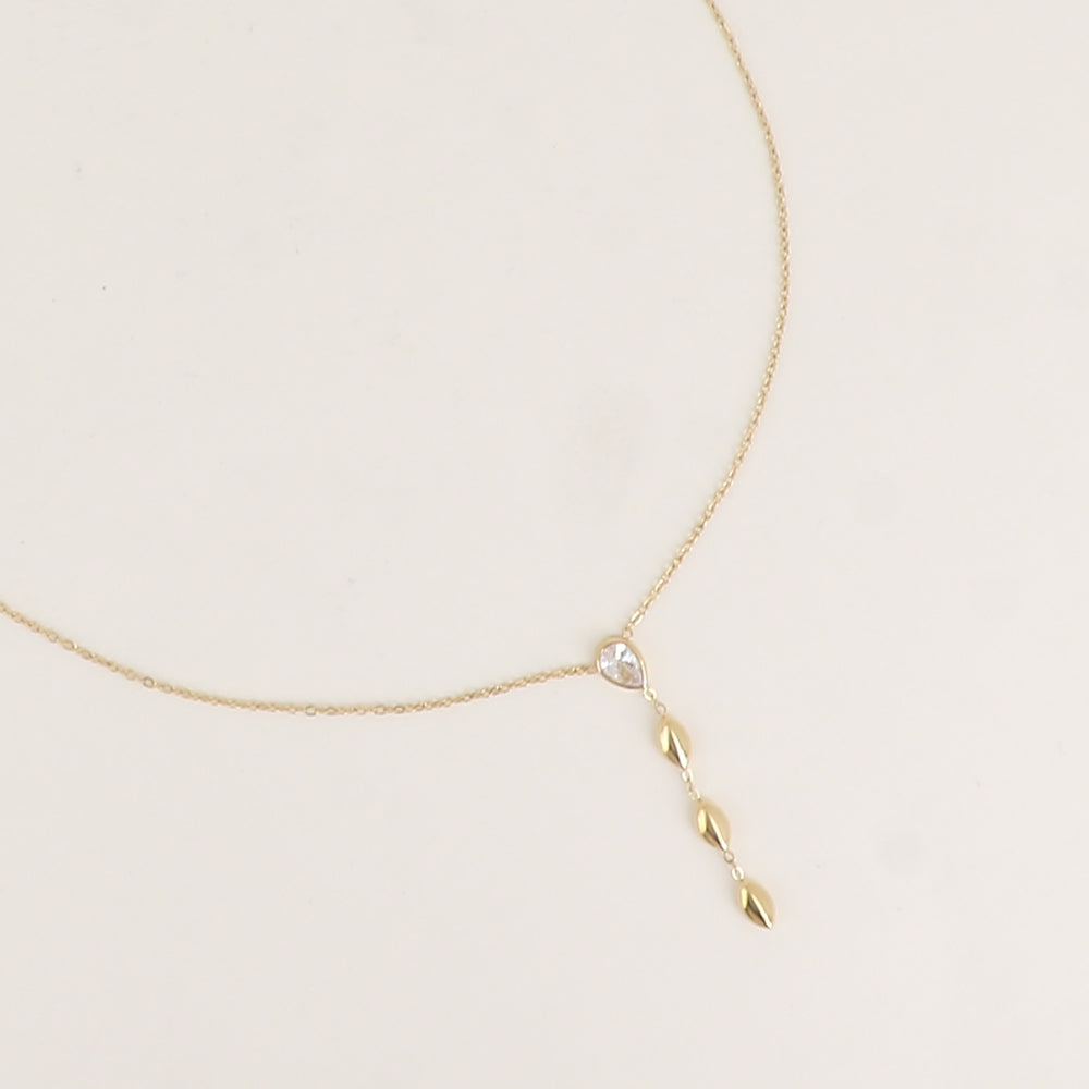 Collier Y - cristal goutte et 3 ovales pendantes – Doré / Blanc