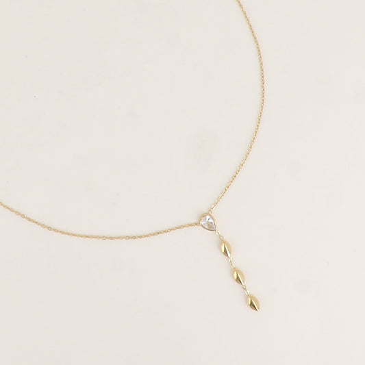 Collier Y - cristal goutte et 3 ovales pendantes – Doré / Blanc