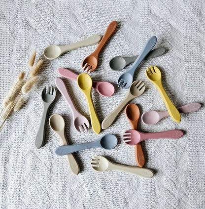Cuillère et fourchette en silicone - Beige