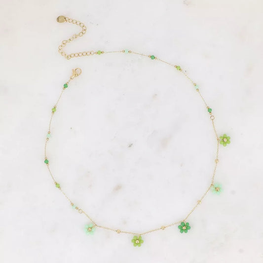 Collier Danse florale - 5 fleurs (Lime)