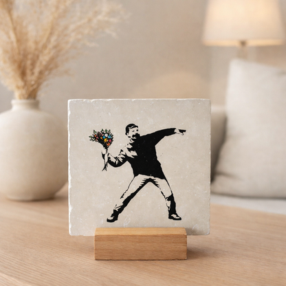 Hommes avec des fleurs - carreau en pierre naturelle