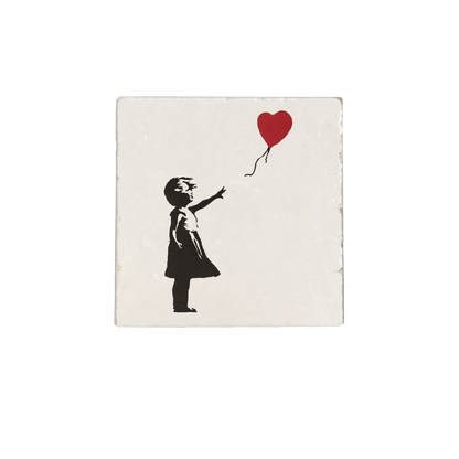 Petite fille au ballon - carreau en pierre naturelle