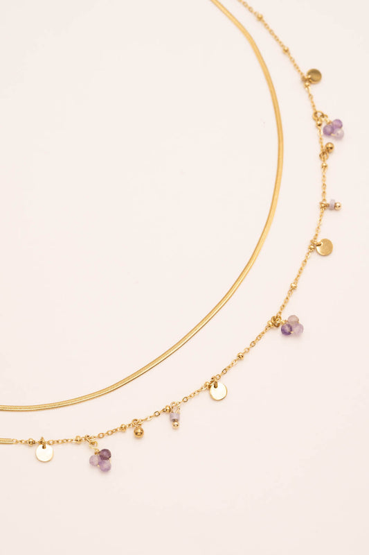 Collier Sara - pampilles acier et pierres (Améthyste)