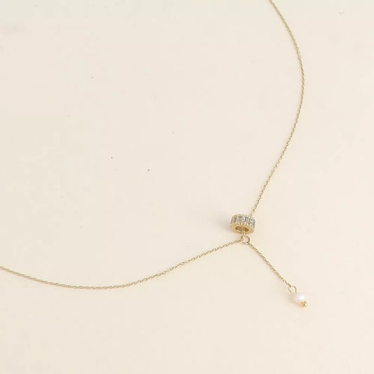 Collier Althéa doré en Y avec perle naturelle