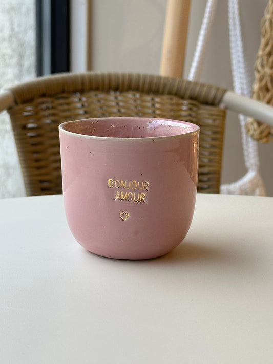 Céramiques Artisanales - Tasses en Grès Rose et dorure