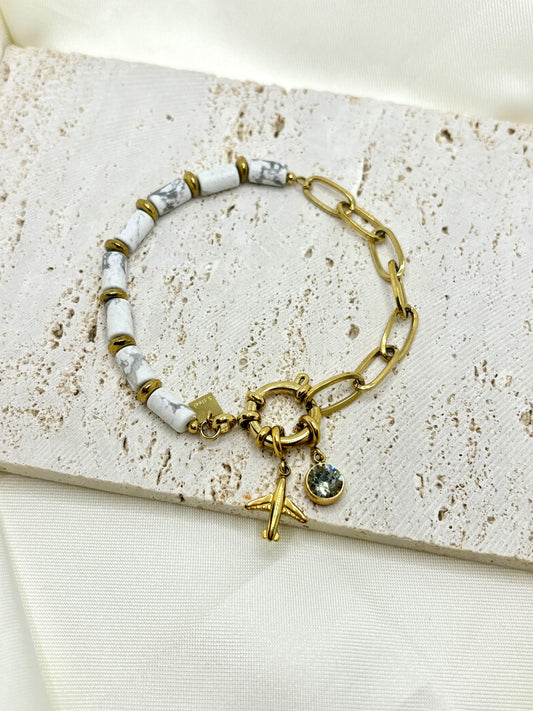Bracelet - maille & pierres Howlite (blanche)