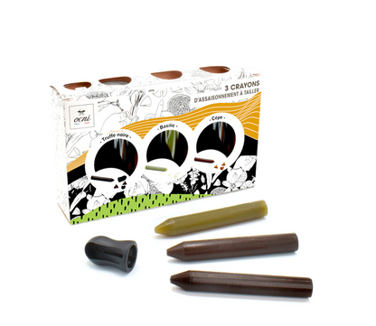 Crayon d’assaisonnement à tailler – Coffret  (Basilic BIO, Truffe Noire & Cèpe)