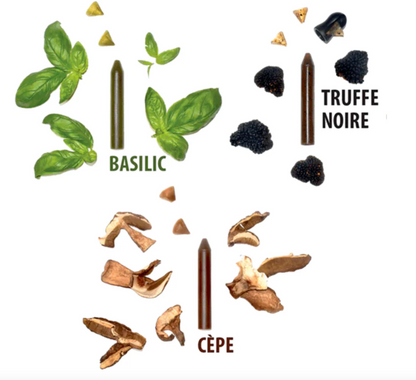 Crayon d’assaisonnement à tailler – Coffret  (Basilic BIO, Truffe Noire & Cèpe)