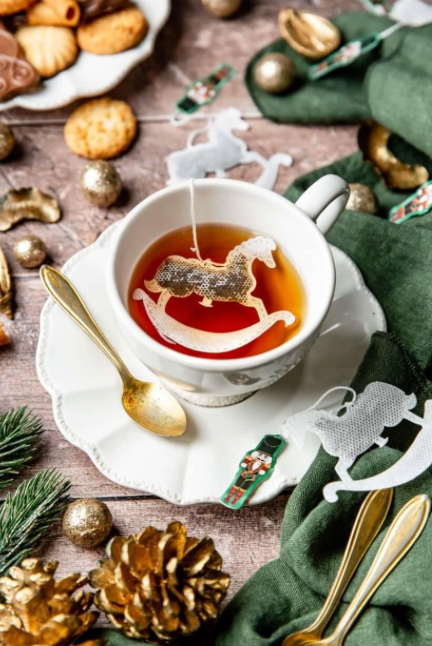 Sachets de thé personnalisés Noël – Orange Sanguine « Cheval à bascule » x5