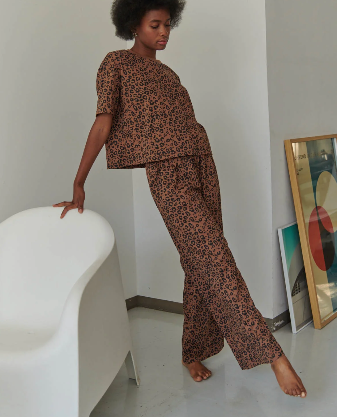 Pyjama long Coton Bio – Léopard Marron