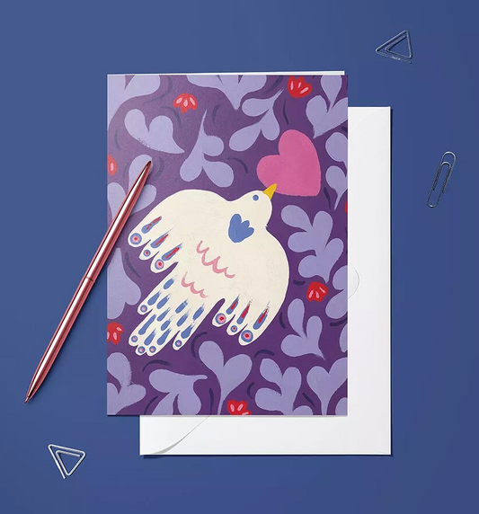 Carte pliée- Oiseaux Cœur