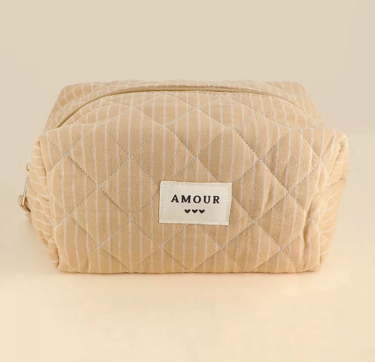 Grande trousse AMOUR - Rayures beige et écru