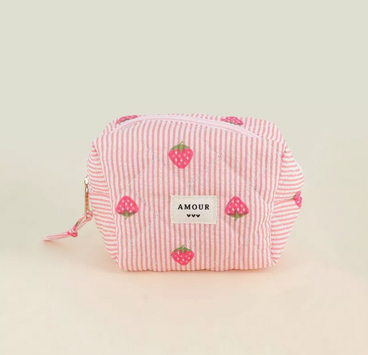 Petite trousse AMOUR - Rayures rose / Fraises