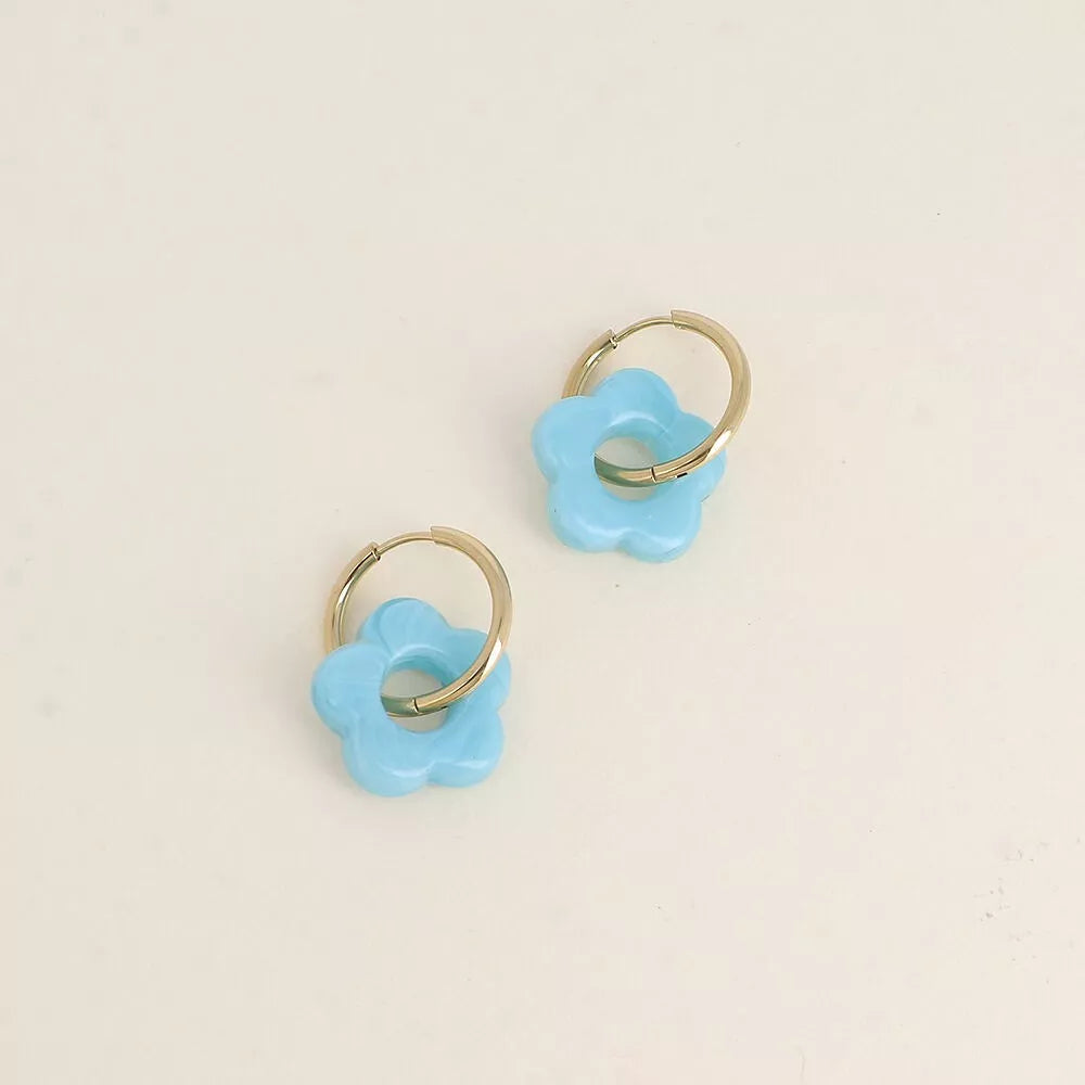 Créoles fleur résine (Bleu)